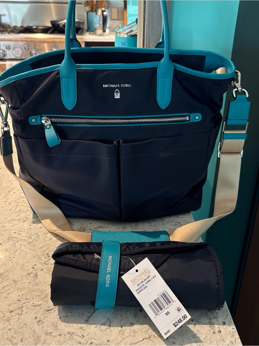Michael Kors Navy and Teal Baby Bag Tote